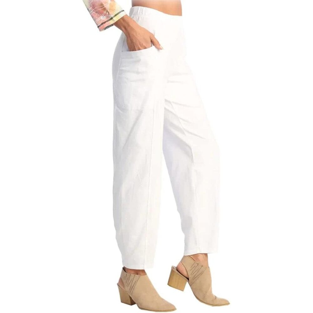 Jess & Jane Mineral Washed Elastic Waist Lantern Pants -- White NWT